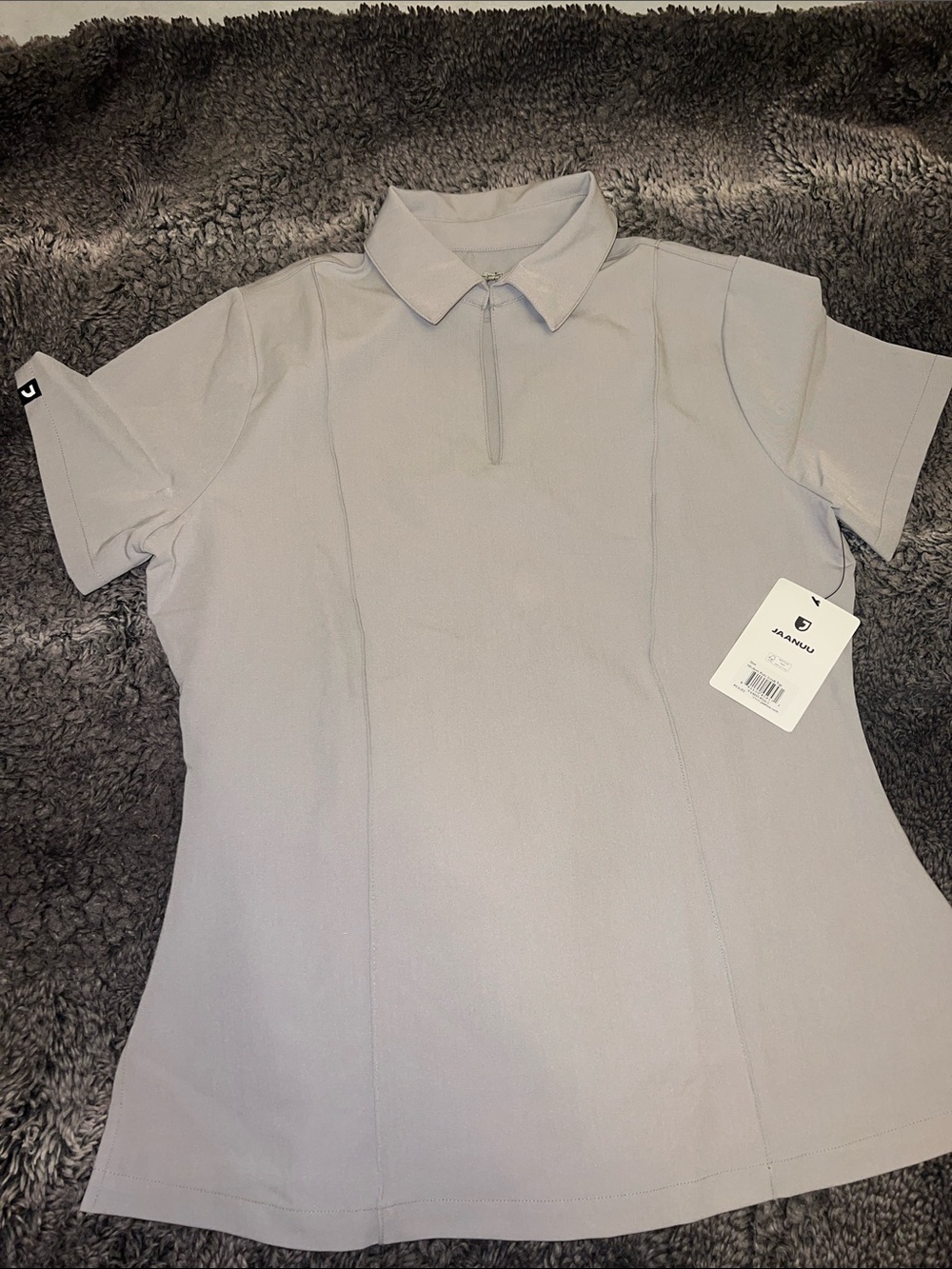 Jaanuu Women's Light Gray Short Sleeve Zip And Bottom.